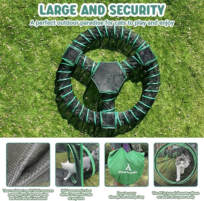 Pawtenda 10 in 1 Cat Tent &Enclosure Outdoor, Foldable Playpen with Tunnels | Portable Catio for Outside, Expandable & Pop-Up, Breathable Tear-resistant Mesh and sturdy frame, for Cats and Other Animals