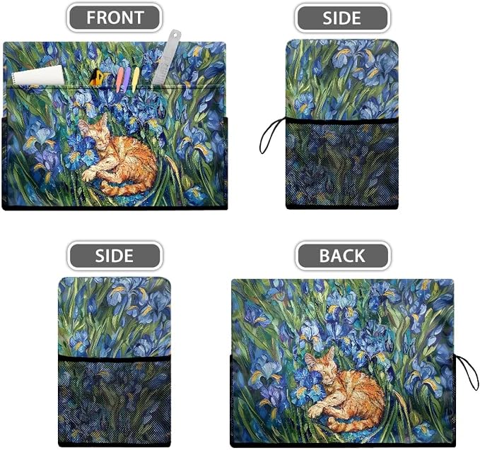 Iris Flower Orange Cat Pattern Sewing Machine Cover Heavy-Duty Dust & Pet Hair Protection with Storage Pocket, Fits Brother, Singer, Janome Machine (Green)