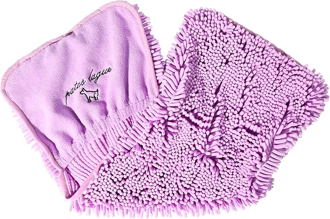 Patas Lague Absorbent Dog Towel for Drying Dogs Large, 35''x15'' Extra Large Microfiber Quick Drying Pet Bath Towel with Hand Pockets, Machine Washable Pet Shammy Lilac