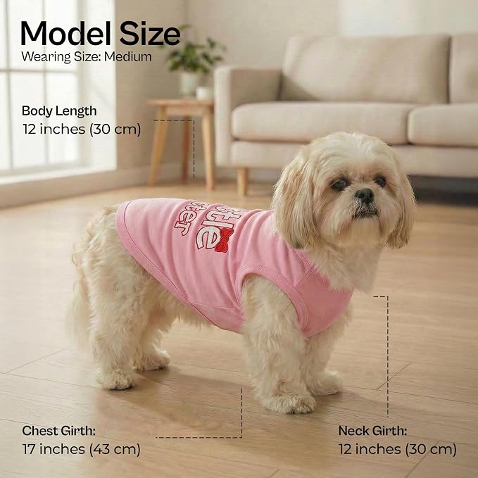 Parisian Pet Dog Shirt - 100% Cotton Shirts for Medium Dogs - Pink Sleeveless Girl Pet Clothes - Lightweight and Breathable Puppy Clothes - Stretchy Dog Apparel for Little Sister Dogs