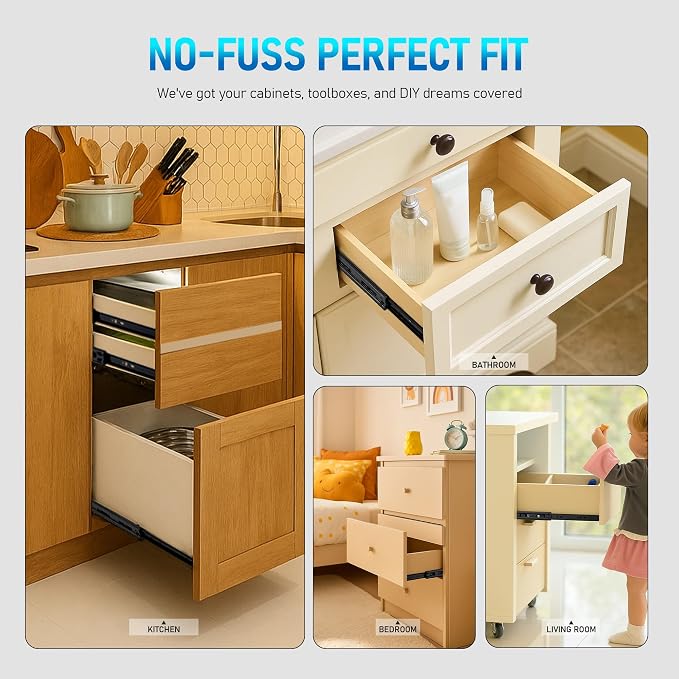 12 Inch Full Extension Drawer Slides, Heavy Duty Side Mount, 1 Pair, Black | Soft Close Drawer Slides, Steel Ball Bearing Design, 1 Pair/2 Slides, Screws Included, Cabinet, Dresser and Toolbox Use