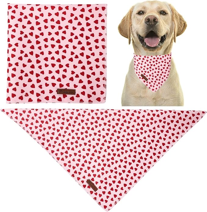 Valentine's Dog Bandana, UP URARA PUP Soft Cotton Adjustable Pet Scarf for Small, Medium, and Large Dogs, Cute and Comfortable Dog Accessory,S