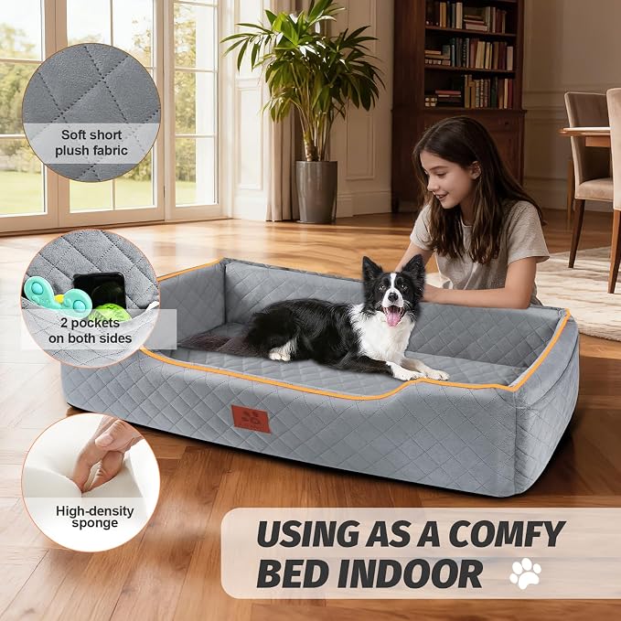 XIEEAOZEE Large Dog Car Seat for Pets Under 100 lbs, Backseat Dog Car Bed | Washable Pet Booster Seat for 2 Medium Dogs, Pet Travel Seat with Storage Pockets, Safety Belts