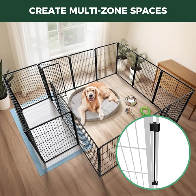 FXW Homeplus Indoor Dog Playpen with Divider Connectors, 40" H, 16 Panels | Calm Indoor Play Area, Two-Zone Layout, For Medium & Large Dogs, Patented