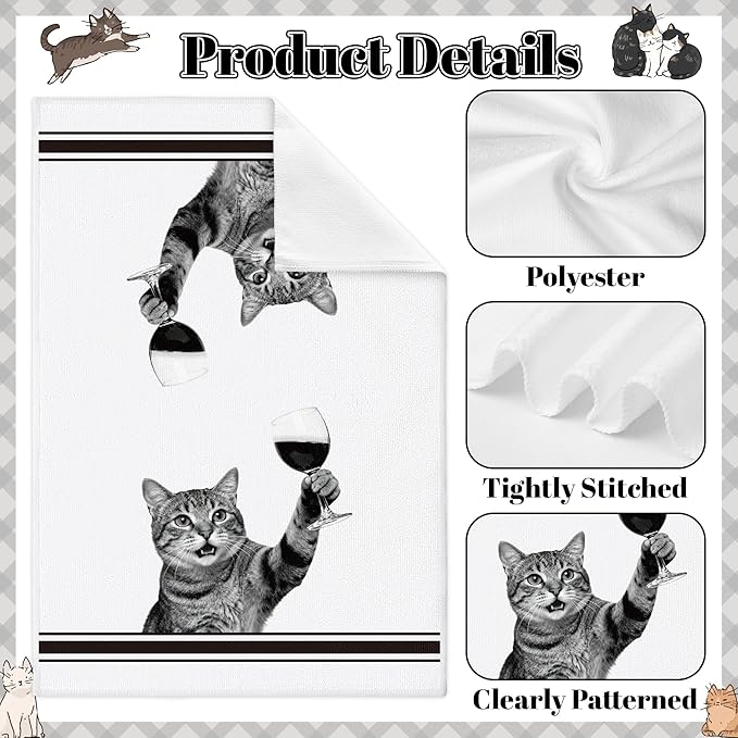 GROBRO7 Cute Cats Hand Towel - 6Pcs Funny Kitchen Kitten Theme Dishcloths Set Polyester Soft Clean Dish Towels Home Dining Table Restaurant Bath Decor Housewarming Gifts for Cat Lovers Hostess Women