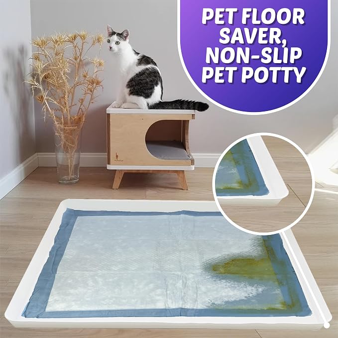 Dog Pee Pad Holder - Fits Up to 28” x 34” Pee Pad - 1 Pack - White | Stable Grip, Soft Edges, Quick Wipe Silicone Surface, Dog Pad Holder for Indoor Flooring Protection