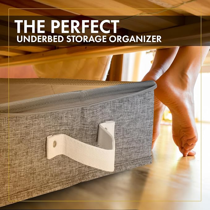 HOMELUX THEORY Under Bed Storage, Large 2pc with Lid, Light Gray | Drawer-style pull-out design, Fits blankets, clothes, fabric & shoes, Bins with lids, Bedroom & closet storage