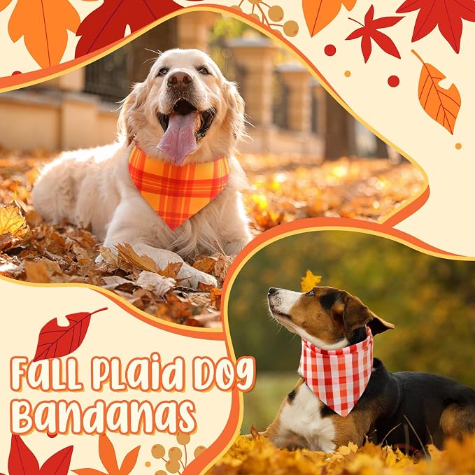 Abbylike 50 Pcs Fall Plaid Dog Bandanas Bulk, Autumn Gingham Pattern
