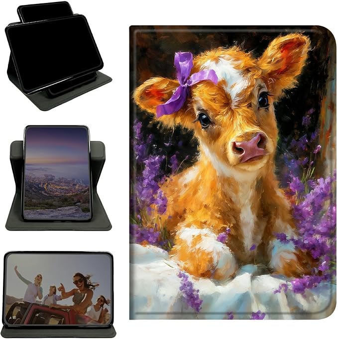 Case for Samsung Galaxy Tab S6 Lite 10.4" 2024/2022/2020, 360 Degree Rotating Stand with Multi-Angle Vertical & Horizontal Viewing Shockproof Protective Shell for Women Men, Lavender Cow