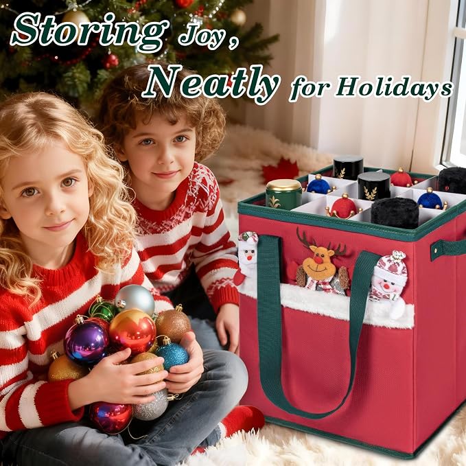 Christmas Nutcracker and Figurine Collectible Storage Box Stores Up to 9 16" Nutcrackers Holiday Ornaments Storage Box with Adjustable Dividers Zippered Top Xmas Decorations Storage Containers