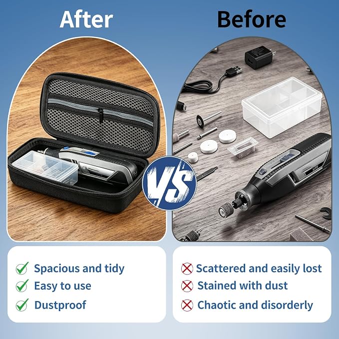 Tool Box Compatible with Dremel and Accessories, Hard Carrying Case Storage Rotary Tool Cordless Tools, Multi-Purpose Kit Carrying Case, Compact and Lightweight, Easy to Carry Anywhere, Black