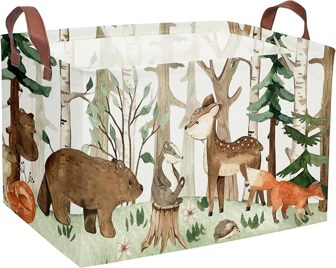 Sanjiaofeng Rectangular Kids Basket Animal Storage Bins,Woodland Storage Baskets with Handles.Clothers,Toys,Books,Kid's Gifts Storage. (Tree animal)
