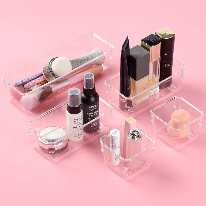 Mr. Pen- Drawer Organizers Set, 5 pcs, Clear Plastic Drawers Organizer | Makeup Drawer Organizer, containers for Organizing, Desk Drawer Organizer, Vanity Organizer, Bathroom Drawer Organizers