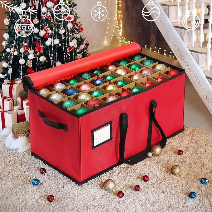Christmas Decoration Organizer Ornament Holder Village Storage Chest Box，Tree Keepers Ornament Ball Storage，Santas Bags Storage