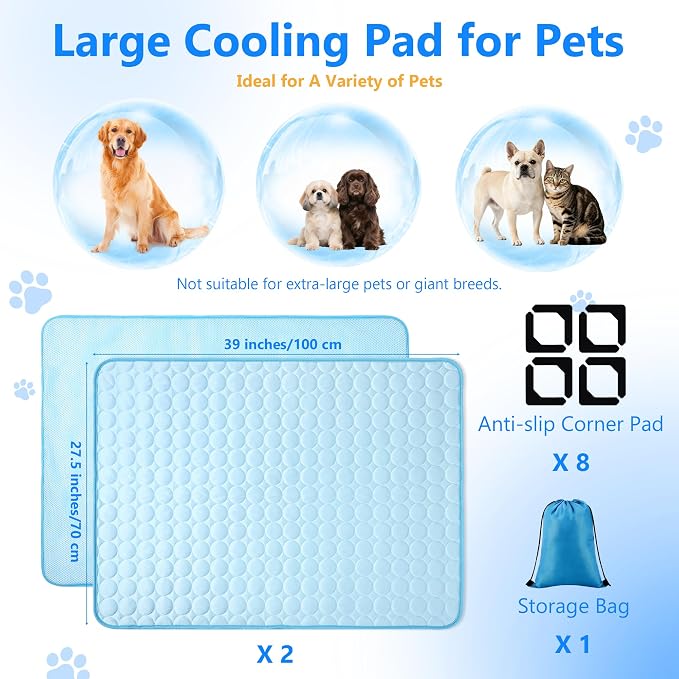 MCEAST 2 Pcs Dog Cooling Mat 39" x 27.5" Self Cooling Pad for Dogs & Cats Non-slip Cool-Chill Mats Summer Pet Blanket with Storage Bag Washable & Portable Cool Pet Pad for Floor Sofa Car Travel, Large