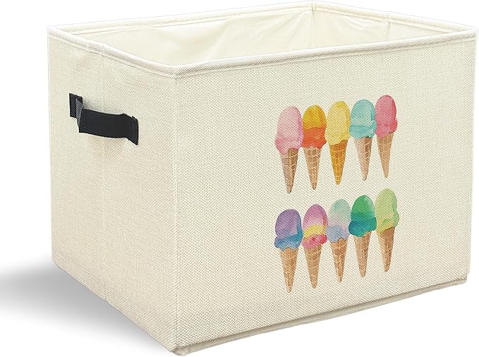 Summer Ice Cream Storage Bins with Handles, Ice Cream Lovers Gifts, Colorful Ice-Creams Collapsible Laundry Basket Storage Box for Home Bedroom Bathroom Clothes Toys Books