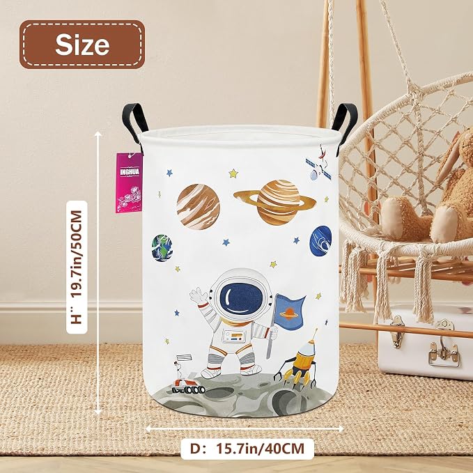 Astronaut Fabric Storage Bin Nursery Organizer Basket | Organizer Bin Dirty Clothes Collapsible Waterproof for College Dorms, Boys and Girls Bedroom,Bathroom
