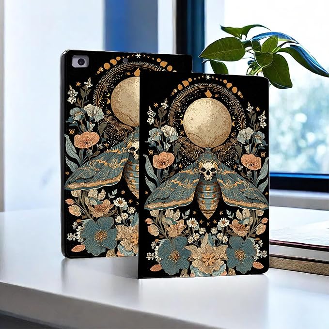 for Microsoft Surface Pro X/Pro X Plus-13 2019/2020/2021/2024 Tablet Case,Auto Wake/Sleep,Adjustable Stand Protective Cover - Skull Moth Moon Flower