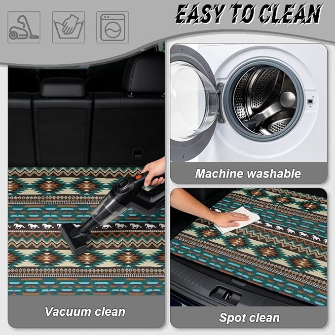 Howilath Car Trunk Mat All Weather Cargo Liner Non-Slip Green Southwestern Aztec Horse Rear Trunk Protection Vehicle Interior Accessories for Sedan & Truck