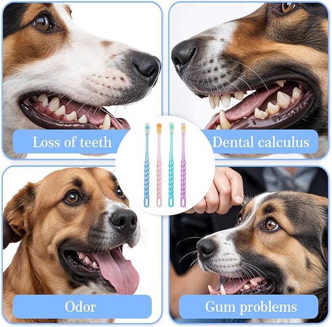 4 Pcs Cat Toothbrush 360, Soft Silicone Toothbrush Dog Deep Teeth Cleaning, 360 Toothbrushes Cat Soft Bristle Multi-Color, 360° Pet Toothbrushes Round Design for Small Dogs Cats Dental Care