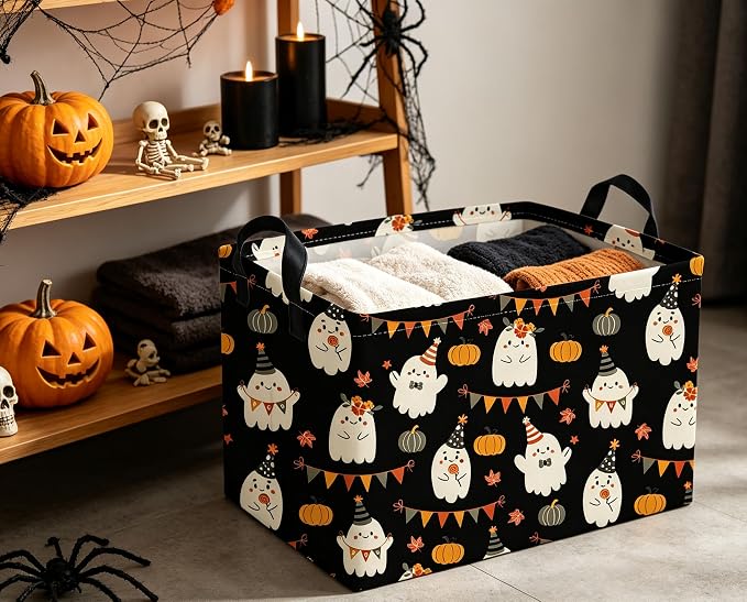 Rectangle Kids Baskets Halloween Basket Cute Storage Bin for Room Decor Gift Basket(Cute Halloween)