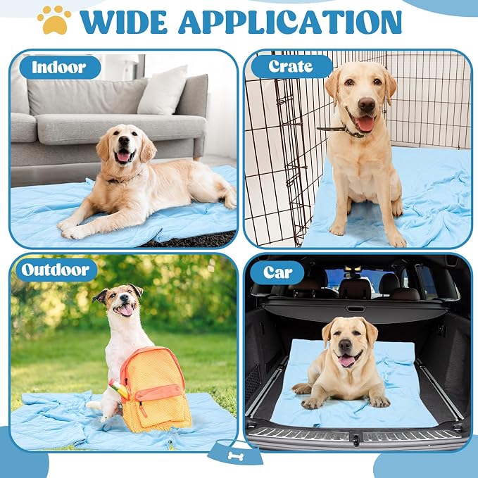 2 Pack 40" x 60" Dog Cooling Mats with Storage Bags, Washable Cooling Pads for Dogs, Foldable Pet Self-Cooling Mat for Crate, Sofa, Floor, Car, Indoor Outdoor Summer Use