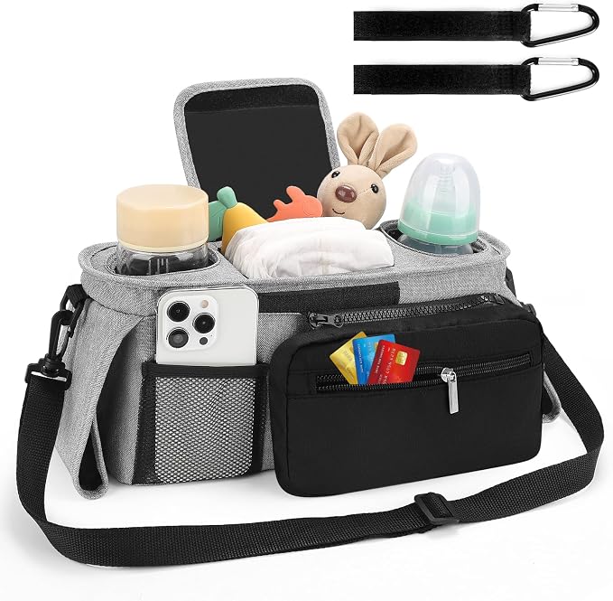 Accmor Universal Stroller Organizer with Insulated Cup Holder Detachable Phone Bag and Shoulder Strap,Stroller Bag Caddy Organizer for Uppababy, Baby Jogger, Britax Strollers
