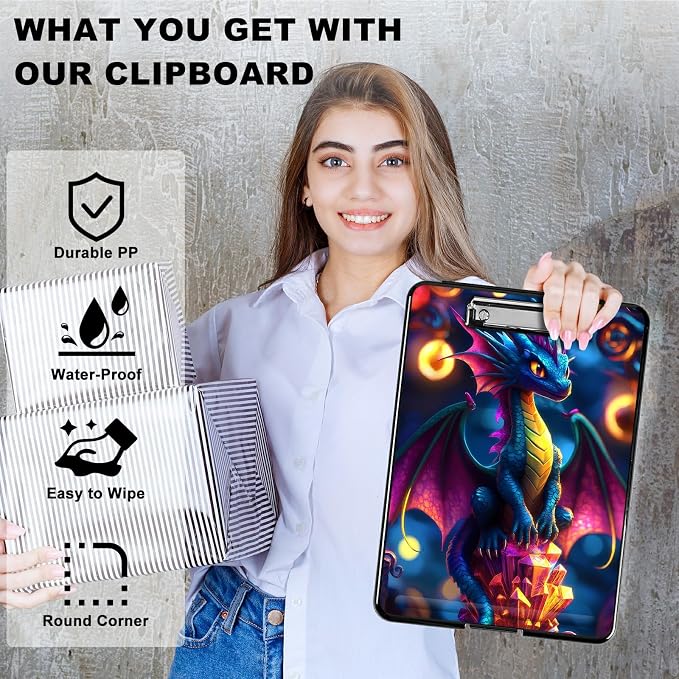 Heavy Duty Storage Clipboard, Slim Nursing Clipboard with Internal Pen Case, Portable File Organizer Case for A4 Letter Size Paper Office Medical Professionals, Blue Dragon