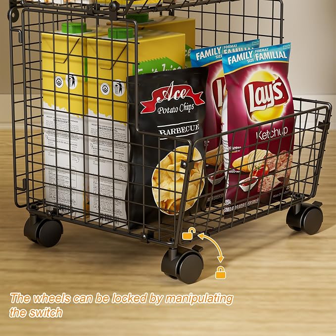 Sonyabecca 3 Tier Rolling Toy Organizer Cart with Wheels for Toy Storage | Outdoor toy storage basket and play kitchen organizer. Multi-purpose cart for snacks, books, pet supplies and home storage