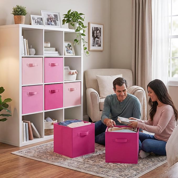 GRANNY SAYS 13x13 Cube Storage Bins, Pink Gradient, 6-Pack | Collapsible, Cube Storage Organizer with Thickened Base Plate, Sturdy Handles, Decorative Baskets for Shelves, Closet