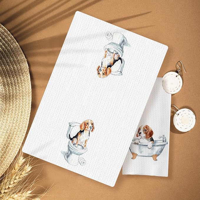 Funny Beagle Bathroom Hand Towels Set of 3, Beagle Decor Hand Towels for Bathroom, Beagle Gifts for Women Men, Gifts for Beagle Lovers, Kids Bathroom Decor, Dog Bathroom Decor, 16x24 Inch