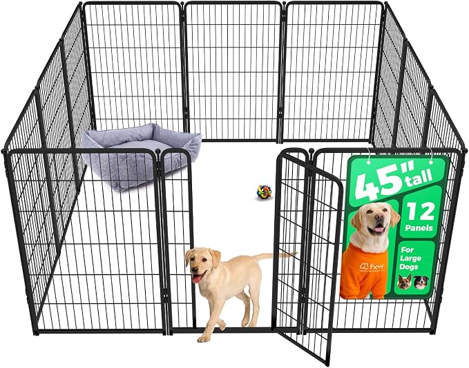 FXW Homeplus Indoor Dog Playpen, 45" H, 12 Panels, for Large Dogs | Stress-free play, Heavy-duty, Semi-open design, Easy setup, Threshold-free gate, Expandable, Patented