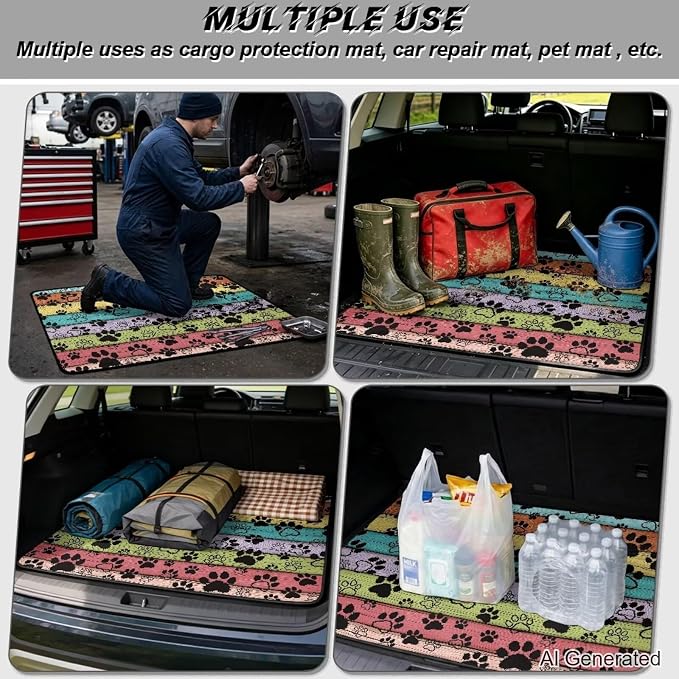Paw Print Car Trunk Mat for Dogs 29" x 39", Wooden Grain Non Slip Cargo Liner for Cars Trucks, All Weather Washable Durable Pet Friendly Rear Protection Mats