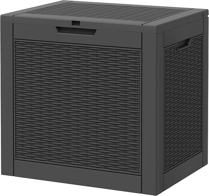 30 Gallon Outdoor Storage Box Waterproof Deck Box for Patio | Black, Resin, Small, Weatherproof, Lockable, Compact, Easy Assembly, Patio Pool Garden Accessories Storage, Organization