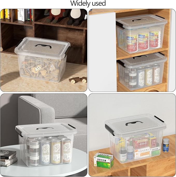 18 Quart Clear Plastic Latching Storage Box with Handle, 4-Pack | Stackable Plastic Organization Container Bins with Lids