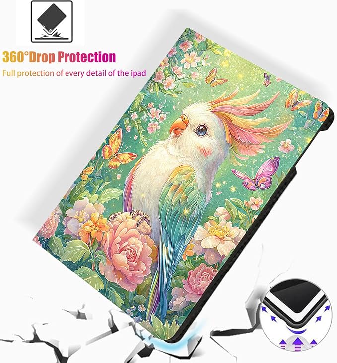 for Microsoft Surface Pro 8-13" 2021 Tablet Case,Auto Wake/Sleep,Adjustable Stand Protective Cover - Cute Parrot Flower