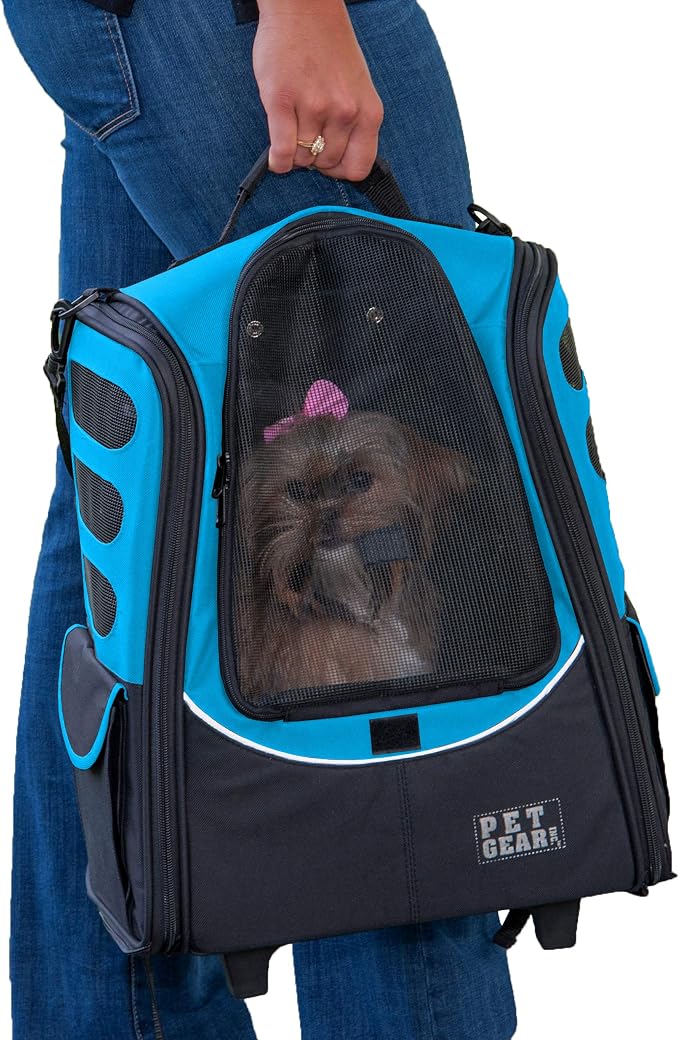 Pet Gear I-GO2 Roller Backpack, Medium Escort, Sky | Travel Carrier, Car Seat for Cats/Dogs, Mesh Ventilation, Telescoping Handle, Storage Pouch, Included Tether