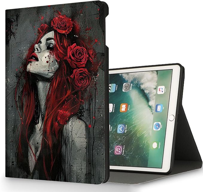 for Microsoft Surface Go 4/3/2/1-10.5" 2021 Tablet Case,Auto Wake/Sleep,Adjustable Stand Protective Cover - Rose Girl Dark Art