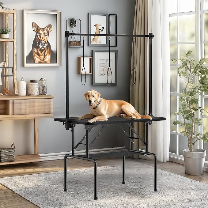 46 Inch Foldable Dog Grooming Table with Adjustable Arm, Nooses & Storage Basket - Non-Slip Pet Grooming Station for Dogs & Cats - Supports Up to 300 lbs (46 inches)