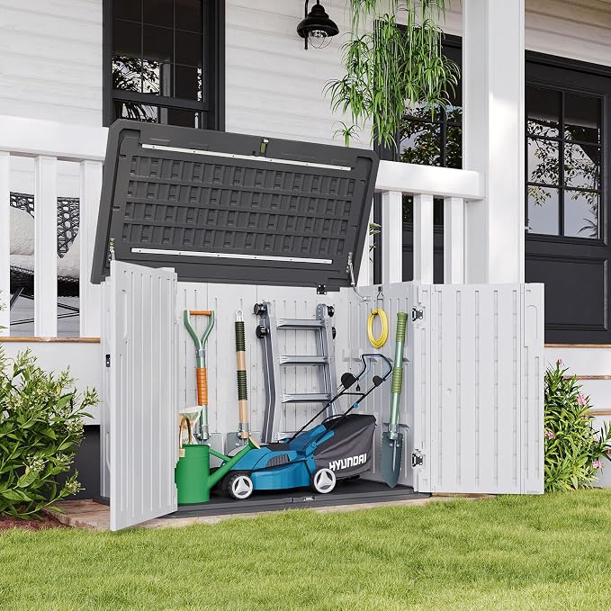 Aoxun Outdoor Storage Cabinet 35 Cu.Ft Outdoor Trash Can Storage Shed,White | Waterproof Horizontal Storage Shed Outdoor Storage for Garbage Bin, Generator, and Lawn Mower