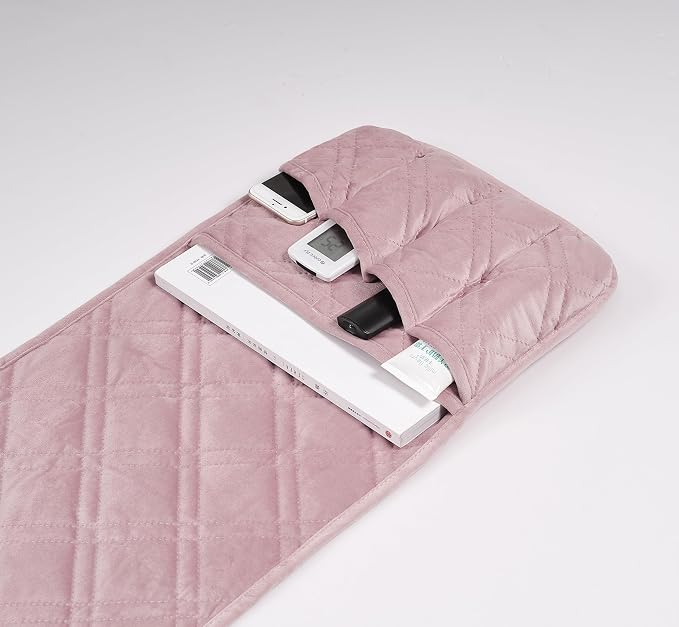 Brilliant Sunshine Silver Pink Velvet Velvet Couch Armrest Cover, 35"×13" | Washable Magazine Holder, Armrest Organizer & Caddy on Sofa, Recliner, Armchair, Storage for Remote Controls, Phone, iPad