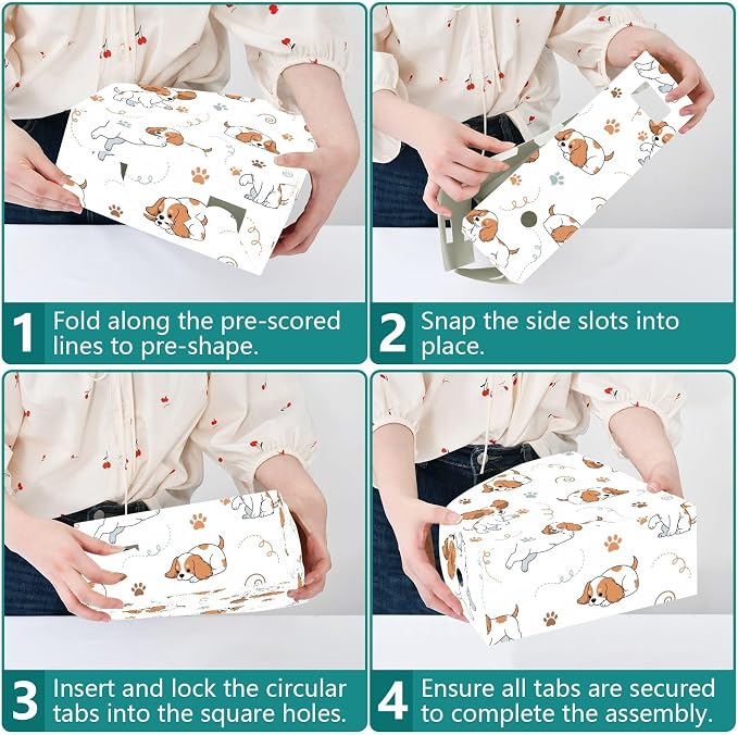 SPRIPORT Cute Pets Puppies Paw Pattern Water Repellent PP Magazine File Holder Organizer for Desk, Foldable Storage Rack for Office School Library Document Sorter with Labels 23x30x10cm (3 Pack)