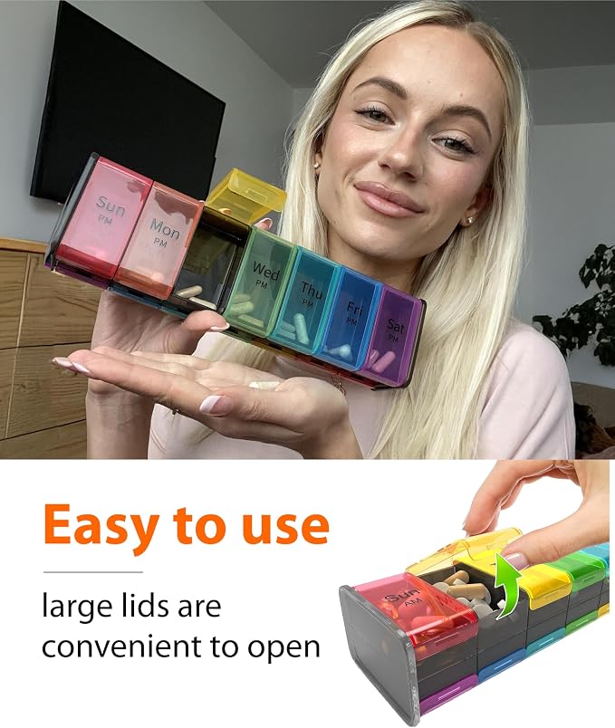 Extra Large Pill Organizer- XXL Pill Box 7 Day - Weekly Pill Organizer with AM PM Large Compartments Big Pill Case for Supplements Jumbo Pill Holder for Vitamins Huge Medicine Organizer 2 Times a Day