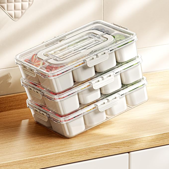 Divided Serving Tray with Lid and Handle Charcuterie Container Snackle Box Portable Storage Organizer Platter with Forks and Spoons for Fruit, Snacks, Veggie, Nuts, Perfect for Party, Picnic(2 Pack)