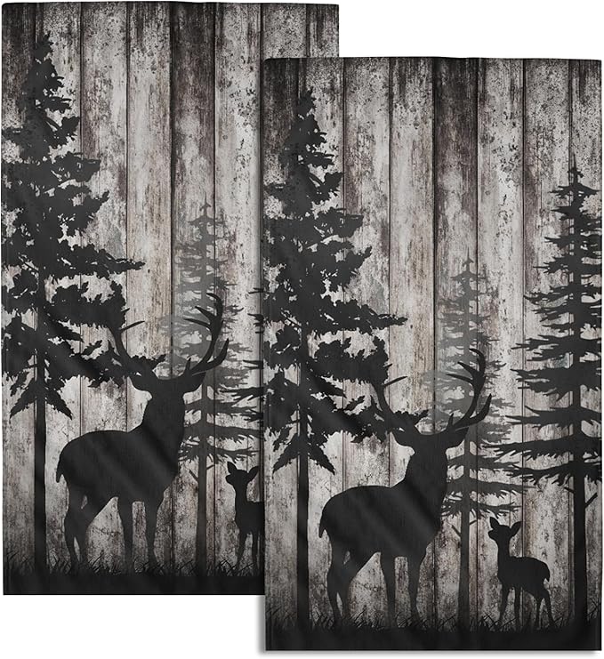 Giwawa Forest Deer Hand Towels Wildlife Animal Fingertip Towels Set of 2 Soft Guest Face Towel Bathroom Decorations Thin Kitchen Tea Dish Towels