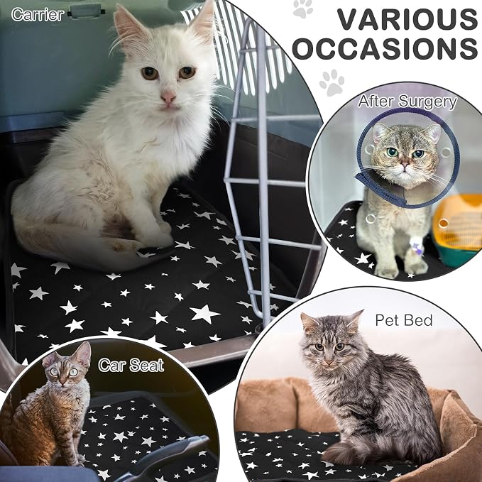 4 Pack Self Warming Cat Bed Self Heating Cat Mat Star Pattern Soft Dog Crate Pad Thermal Pet Mat Anti Slip Kennel Dog Washable Warming Bed for Outdoor Indoor (18 x 24 Inch,Black)