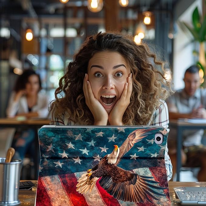 for Microsoft Surface Pro 7 Plus,Surface Pro 7/6/5/4 12.3" Tablet Case,Auto Wake/Sleep,Adjustable Stand Protective Cover - American Flag Eagle