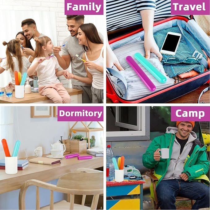 Hooqict 4 Pack Travel Toothbrush Case Portable Travel Toothbrush Holder Plastic Toothbrush Container Protector Cover for Traveling, Camping, Home, School, Business