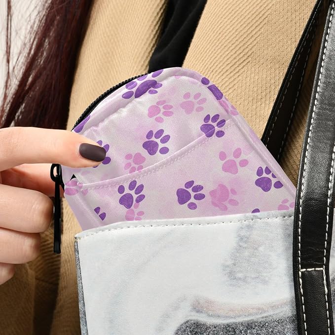 Fustylead Cute Pink Purple Dog Cat Paw Prints Pill Organizer and Storage Weekly with Zipper, Removable Pill Box Portable Medicine Organizer for Vitamin Fish Oil Supplement