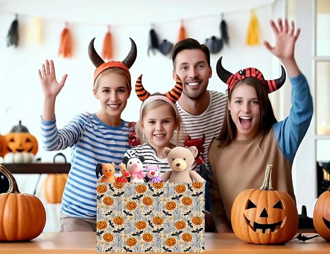 Large Halloween Themed Candy Gift Boo Basket for Kids Baby Personalized Adults Storage Bin Fall Decor(Boo Bat Pumpkin Spooky)